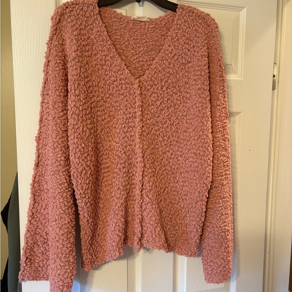 Altar’d State Popcorn Knit Sweater Dusty Pink V Neck Cozy Oversized Pullover Wom